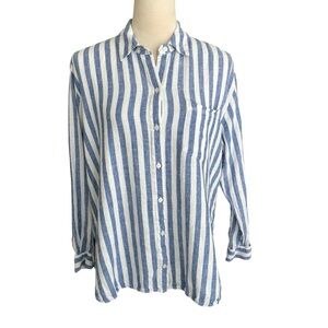 Old Navy The Boyfriend Shirt Women Stripes Linen Blend Button Up Casual Top M